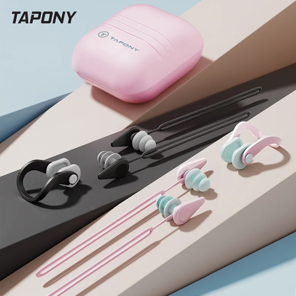 TAPONY 콤팩트 플러그 핑크 수영 귀마개 코마개 세트 케이스포함